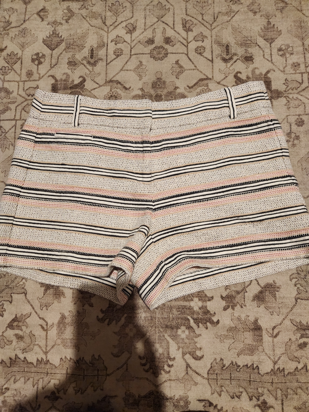 Striped Crochet Bermuda Shorts — Cream and Pink